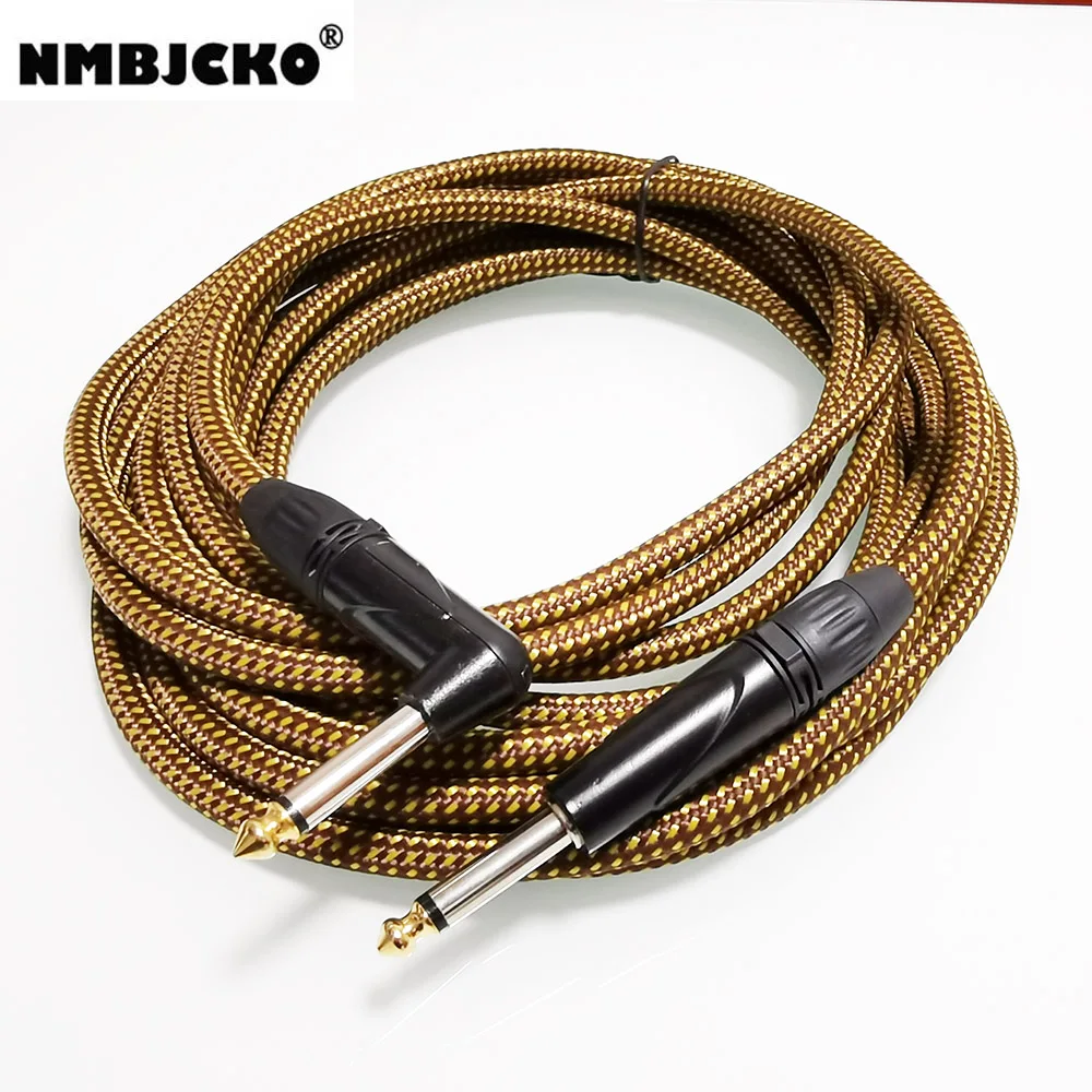 Cable Guitar Cable 15Ft Straight to Right Angle 1/4 Inch 6.35mm Plug Bass Keyboard Instrument Cable and Black Tweed Cloth Jacket