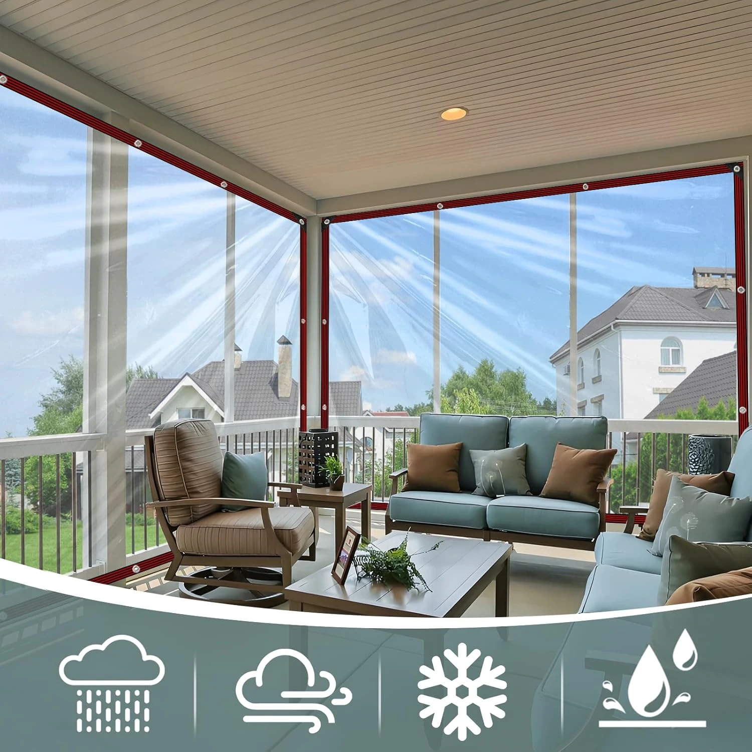 Clear Waterproof  Tarpaulin with Grommets for Patio Canopy Balcony Shield