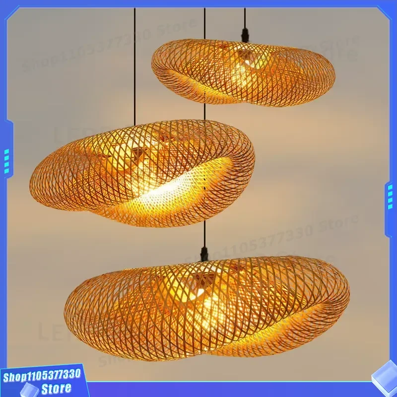 Medium Bamboo Art Chandelier for Chinese Restaurant Zen Dining Room Tea House Hot Pot Bar Hall Decorative Light Fixture Zen
