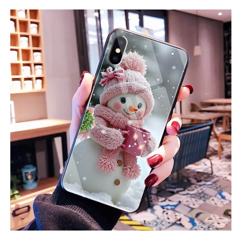 

Glass phone case For iPhone 17 Pro Max Air 17 16 15 14 13 Pro Max 15 16 Pro 15Plus Snowman Christmas