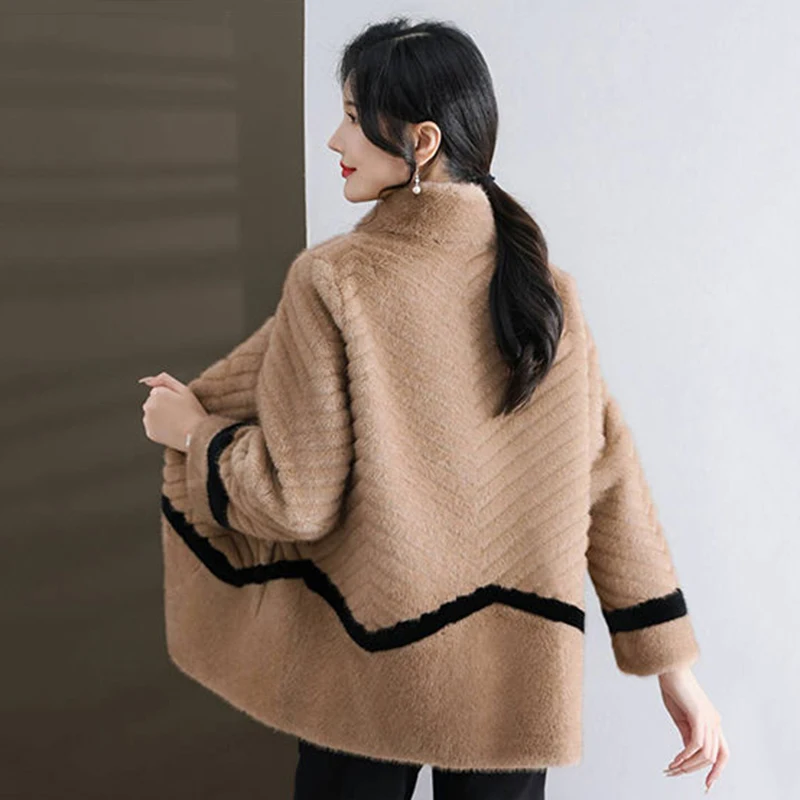 Fashion Winter Mink Velvet Coat Middle-aged Women's New Stand-up Collar Temperament Middle Elderly Loose Warm Imitation FursCoat