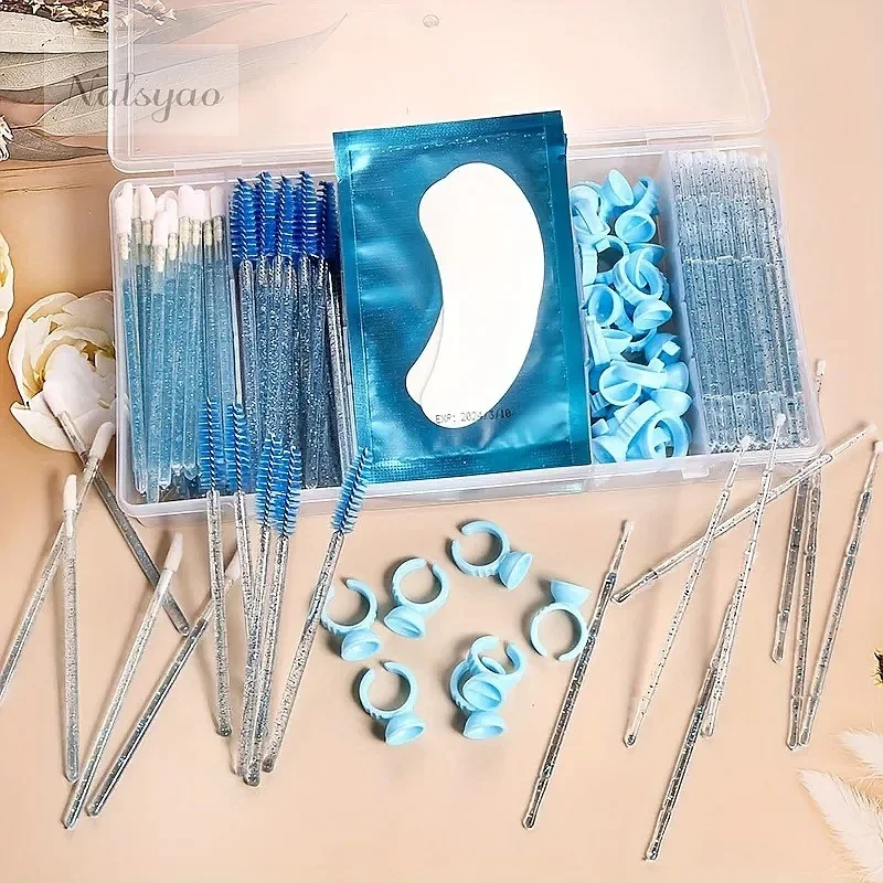 Home Use Lash Extension Supplies Kit Disposable Mascara Brushes Eyelash Glue Rings Under Eye Pads Micro Brushes for Salon