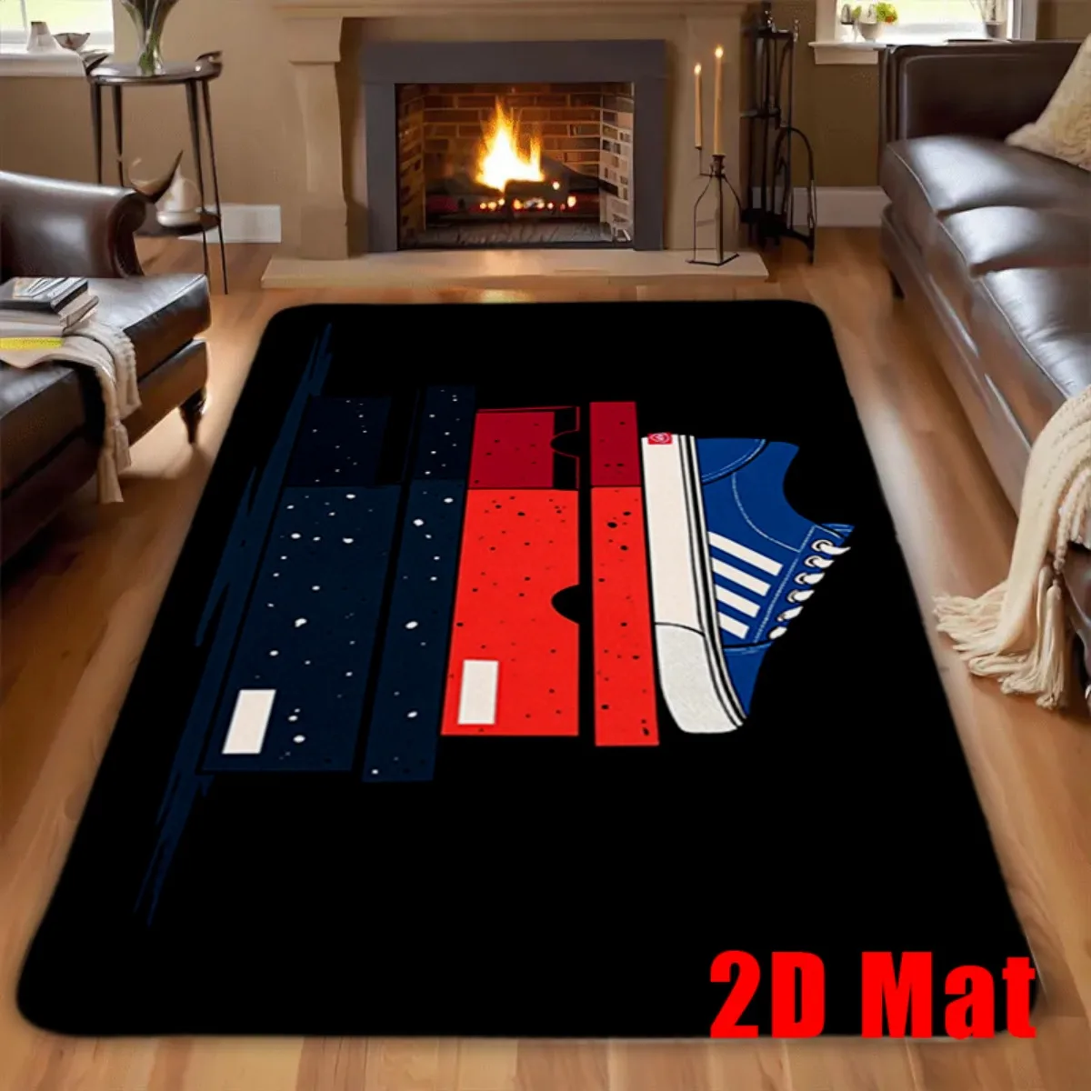 Stylish Blue Sneakers and Shoebox Stack Non-Slip Floor Mat, Soft Decorative Rug for Bedroom, Game Room, and Office