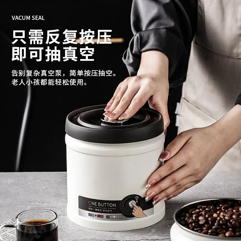 Vacuum Sealed Jug Coffee Beans Stainless Steel Airtight Container Kitchen Food Grains Candy Keep Fresh Storage Jar