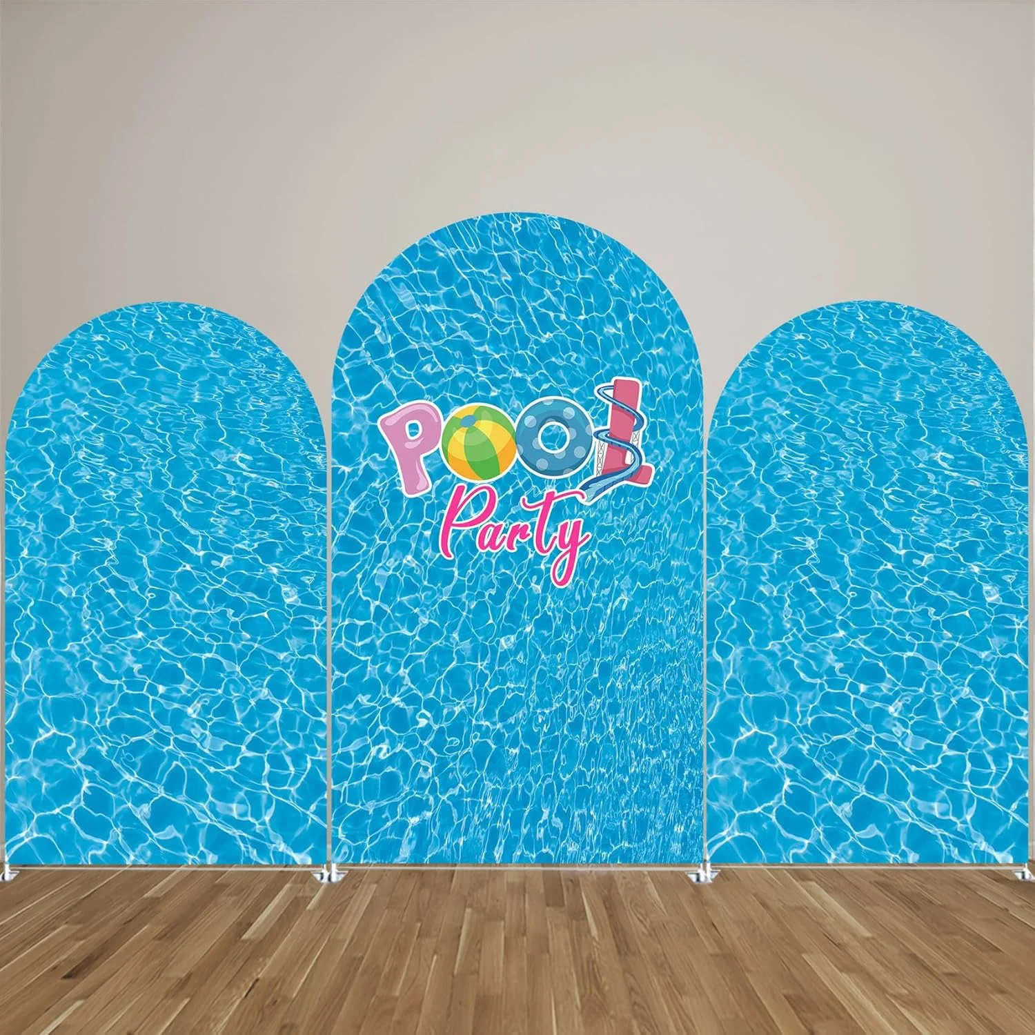 Pool Party Theme Arch Backdrop Cover for Baby Birthday Decoration Double-Layered Blue Water Background Elastic and Washable