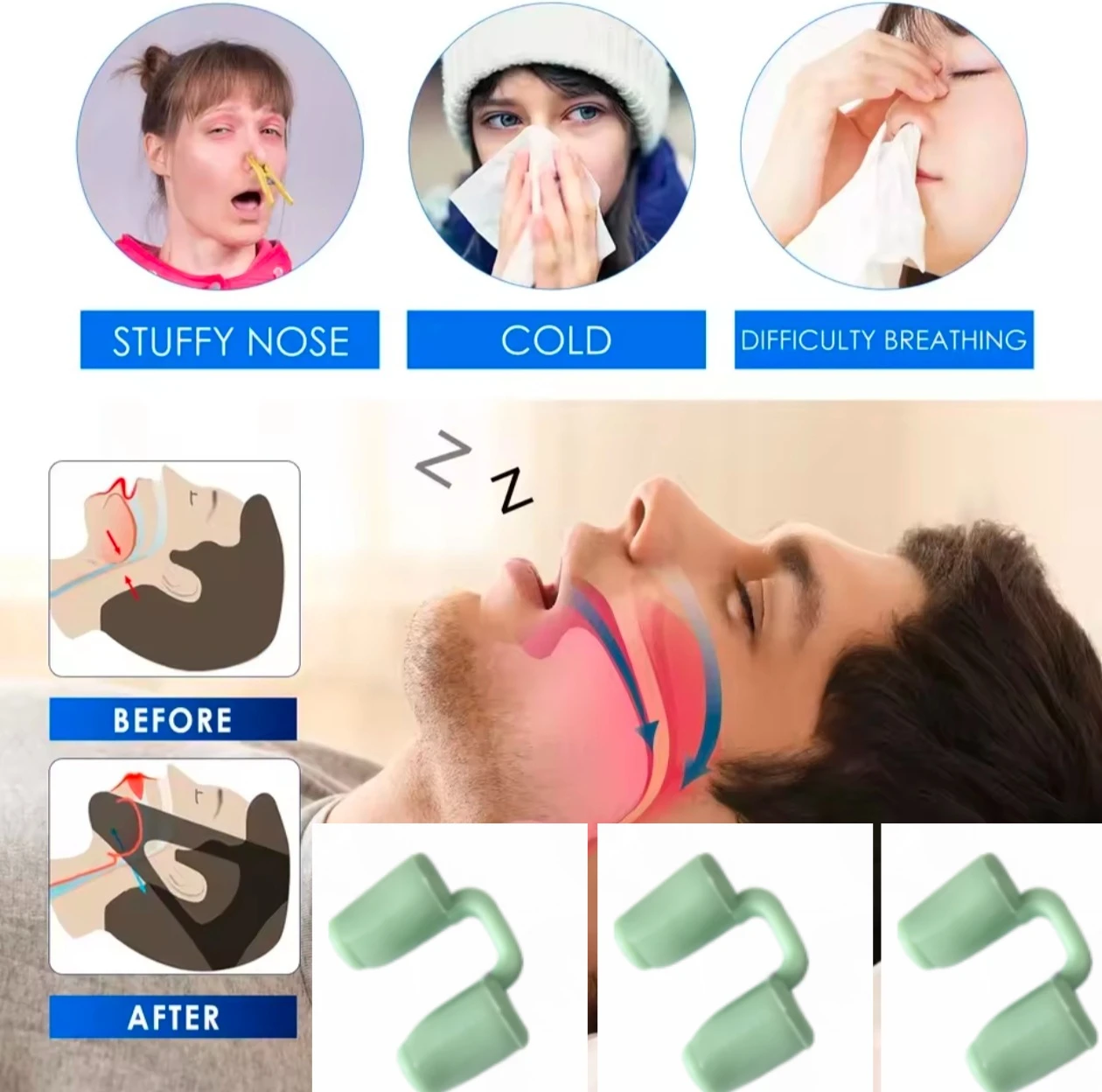 

High durability anti-snoring nose clip | Breathable, soft and comfortable, no foreign body feeling, reusable