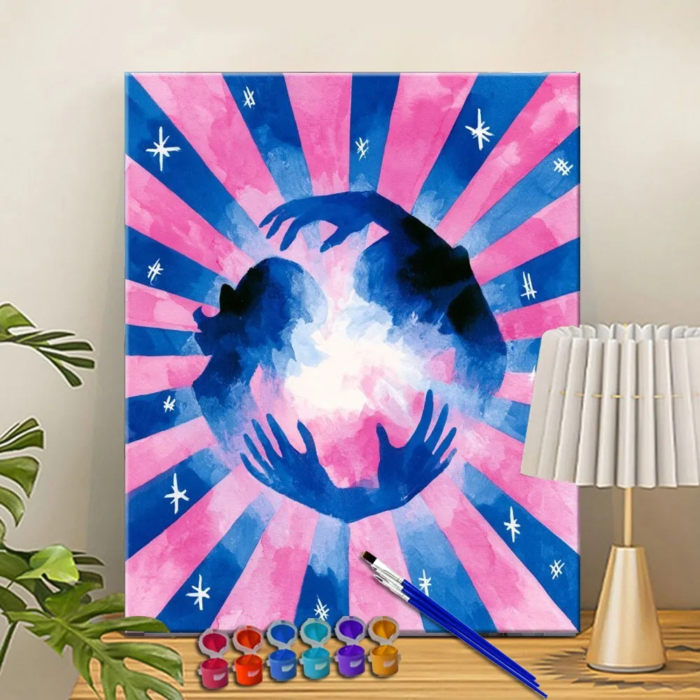 Painting By Numbers Loving Hands Silhouette Acrylic Paint Canvas Dropshipping Portrait Family Children Photo Christmas gifts