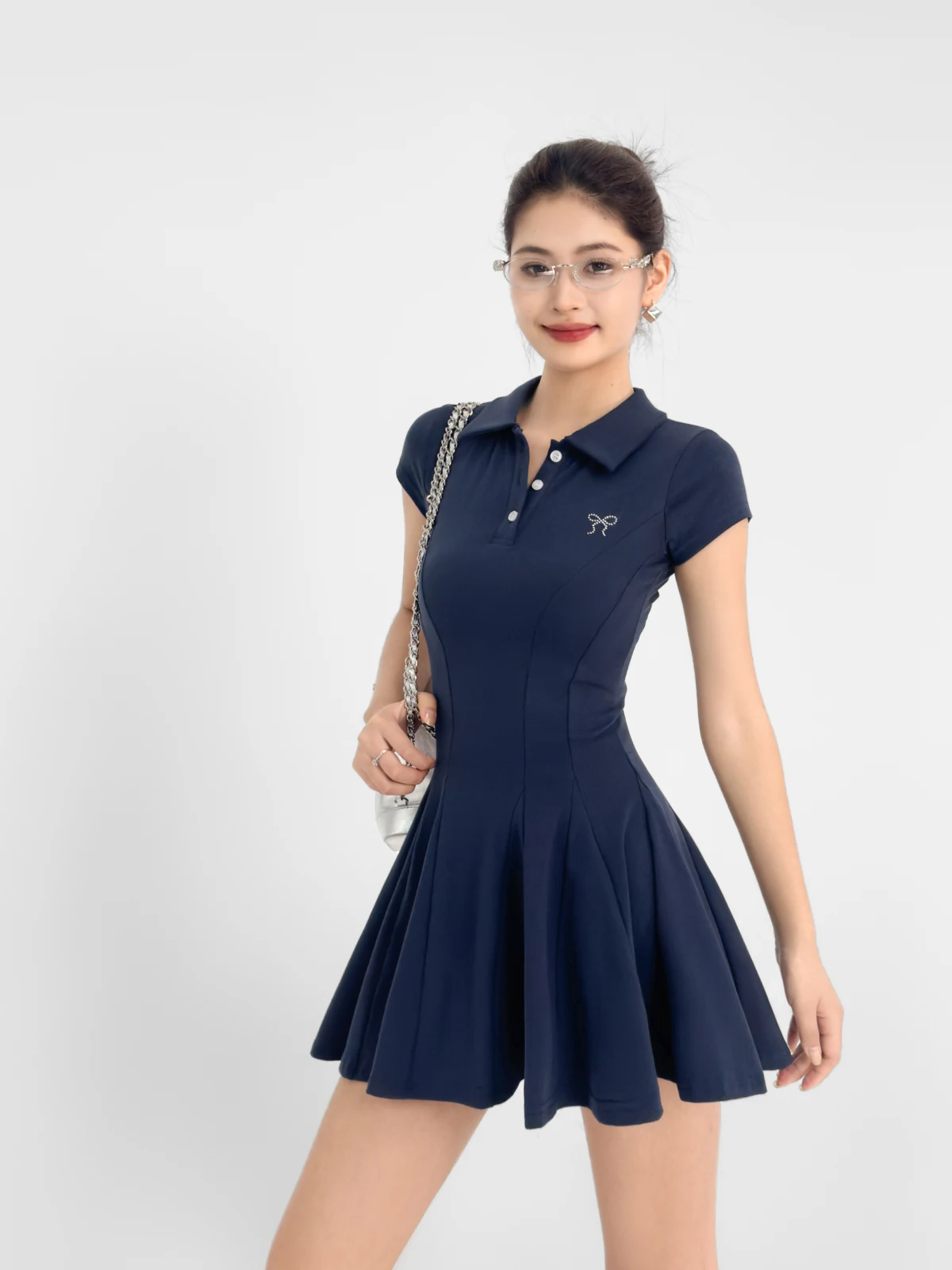 2024 sommer Spicy Girl Sexy Polo Revers College Stil Kleid Frauen Breasted Kurzarm Design Hohe Taille Kurzen Rock ZFQE