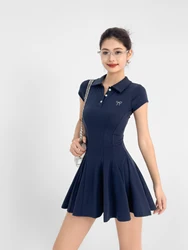 2024 Summer Spicy Girl Sexy Polo Lapel College Style Dress Women Breasted Short Sleeve Design High Waisted Short Skirt ZFQE