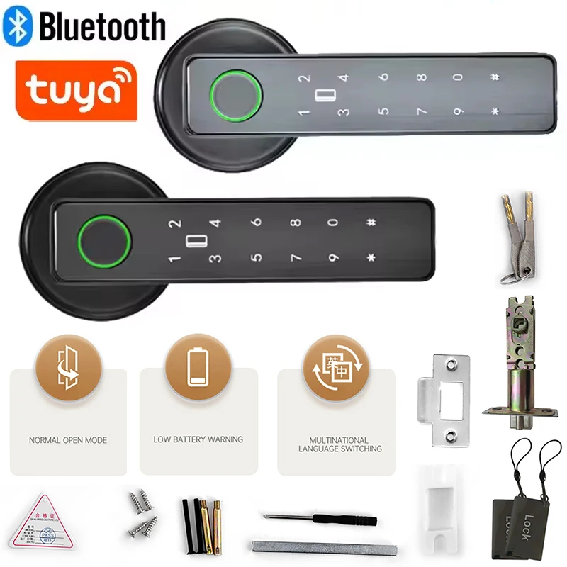 Fingerprint Lock Smart Tuya Lock Door Financial Electronic Indoor Locks Password/Key/Tuya APP/Bluetooth Unlock Bathroom Bedroom