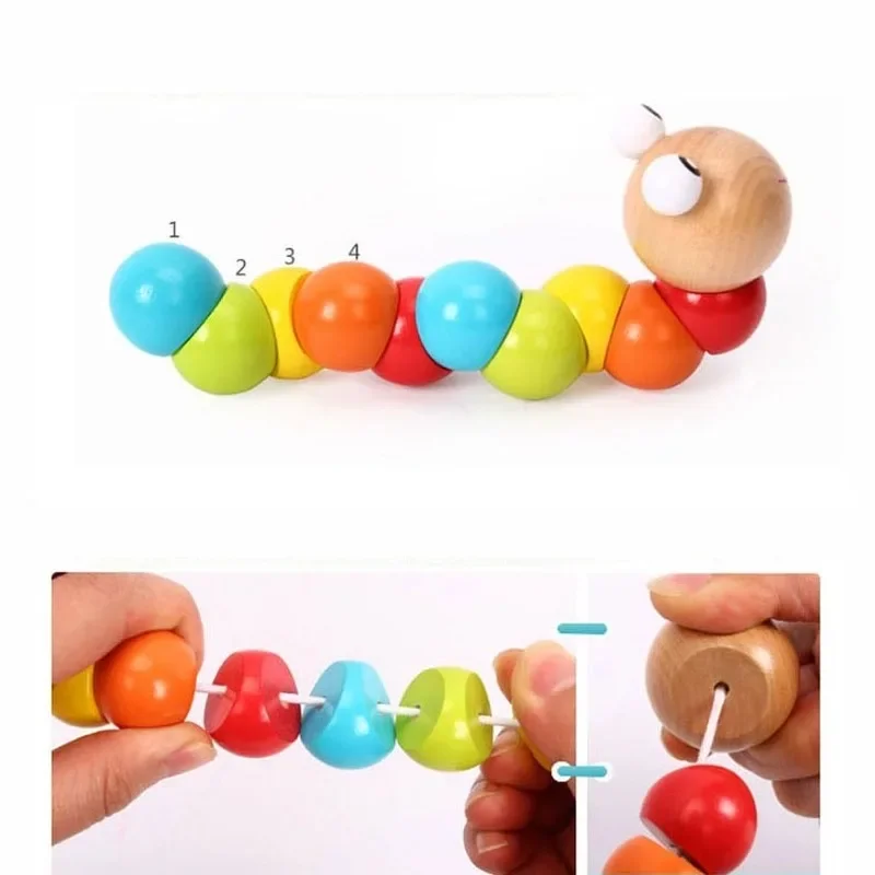 Wooden Worm Twist Puppet Cognition Fun Educational Toys Changeable Shape Blocks Kids Colorful Caterpillar Children Toy משחק עץ