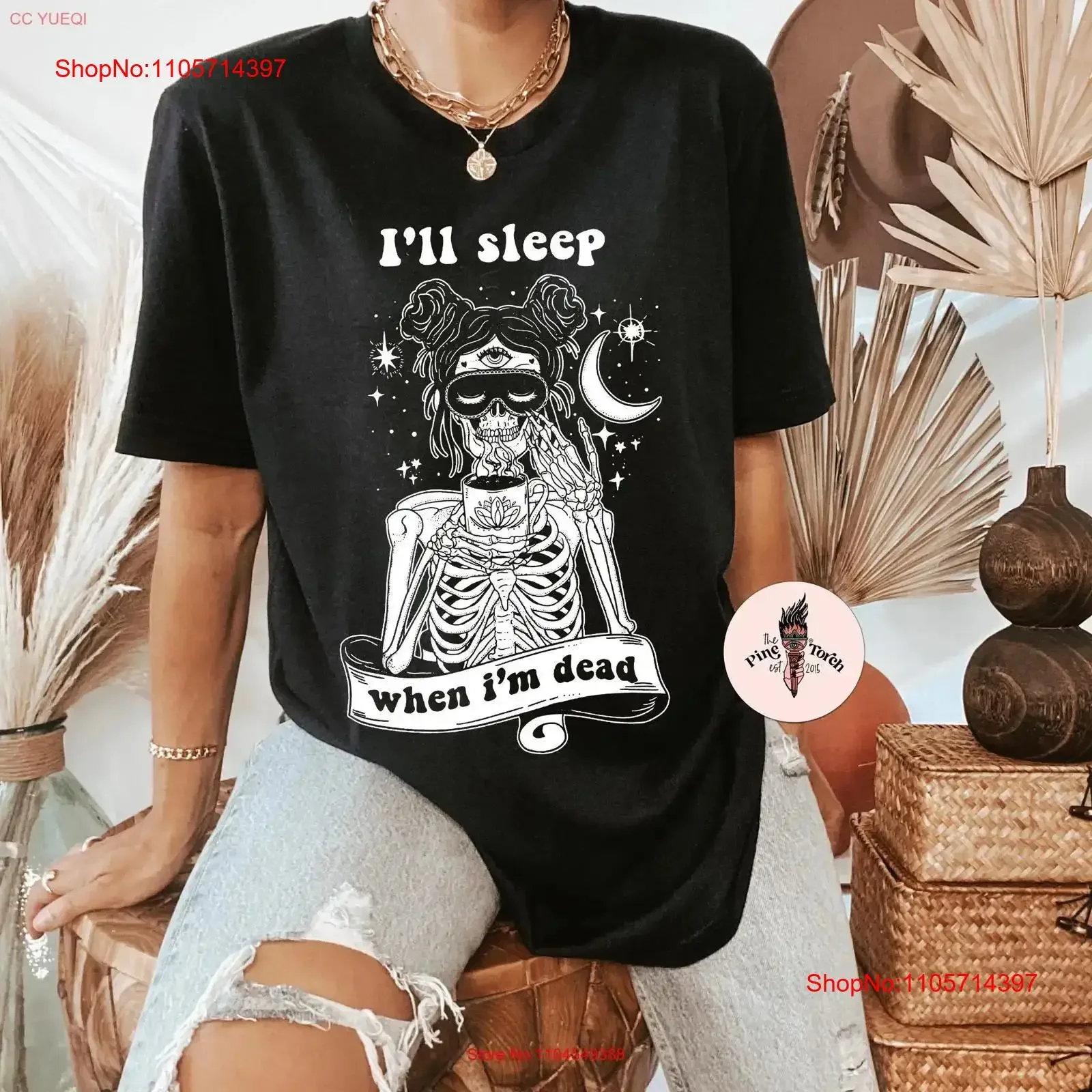 50 off DEAL of the DAY Coffee Skeleton Sleep when I'm dead Card shirt deprived witchy vintage Washed Soft streetwear fashion