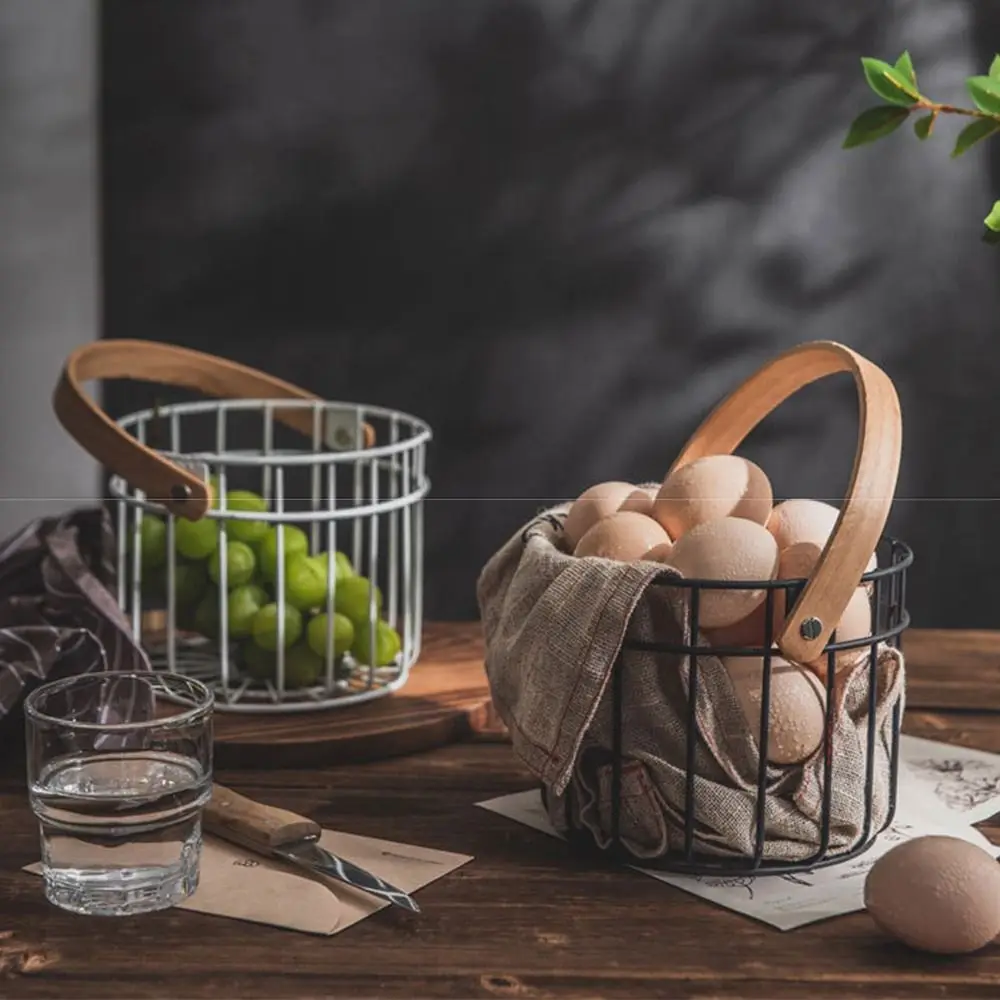 

Durable Egg Holder Multifunctional Round Handle Metal Wire Wire Storage Basket Sturdy Rustproof Fruit Organizer Farmhouse