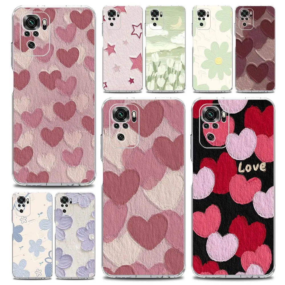 love flower Art Phone Case For Xiaomi Redmi Note 13 12 5G 9S 9 8 10 11 Pro Plus 4G 9T 13C 12C10C 9C 9A 7 Pro Clear Cover