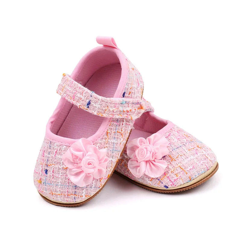 Zapatos de princesa a cuadros para niñas pequeñas, zapatillas de cuna de tela de suela suave, zapatos planos Mary Jane para niños