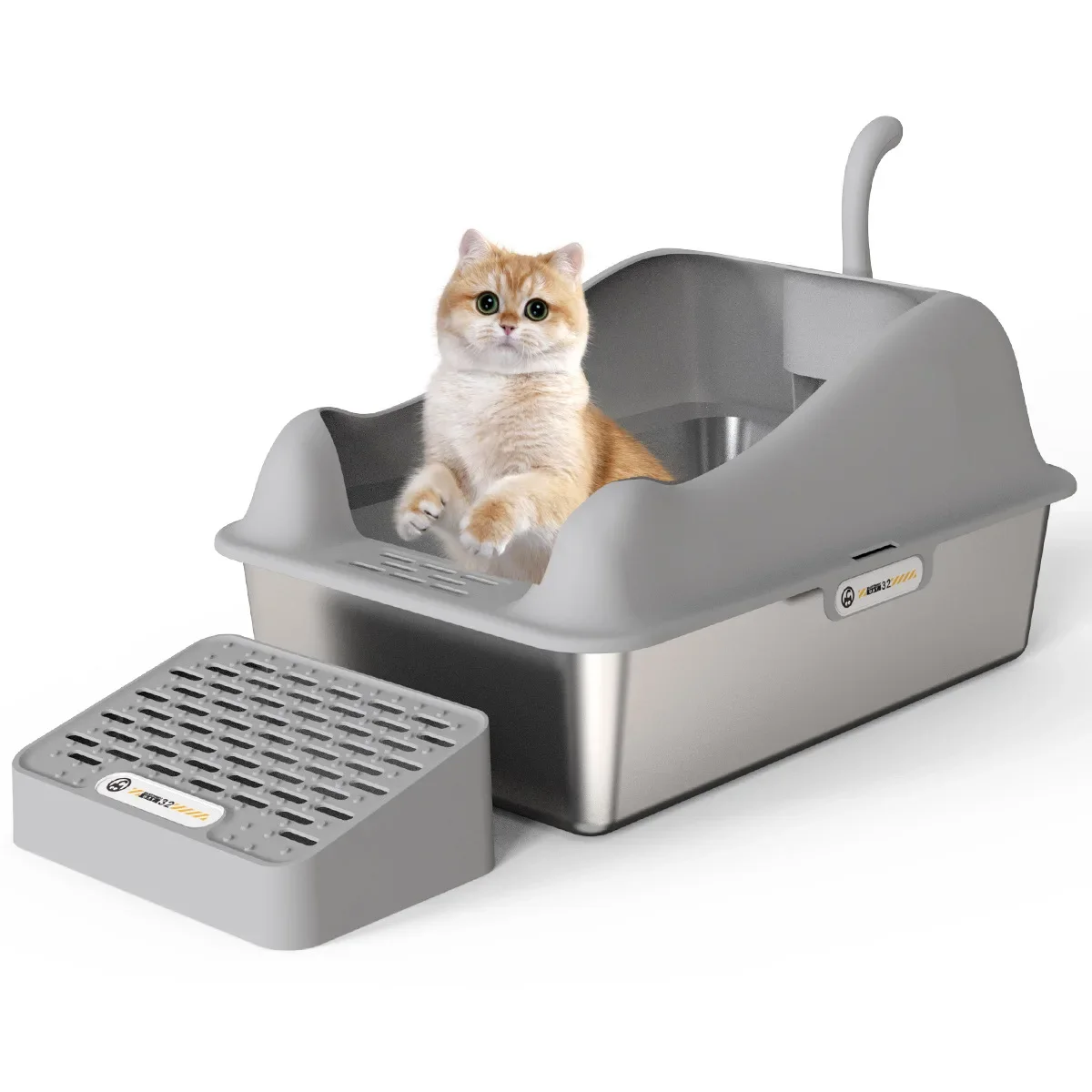 

l # Steel Cat Kitty Litter Box with Lid, High Walls Enclosed, Non-Stick, Leak-Proof & Effortless Cleaning