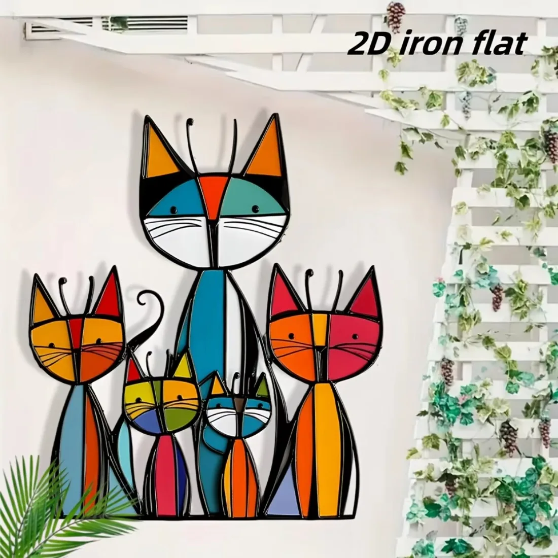 CIFBUY Aluminum Metal Wall Art, 2D Flat Cutout Colorful Cat Family Wall Decor for Bedroom Garden Patio Entryway