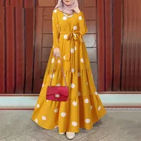 Robe Maxi Vintage pour Femme Musulmane, Abaya Turque Dubaï, Imprimé à Pois, Vêtements Islamiques, Kaftan Marocain, Ramadan 4
