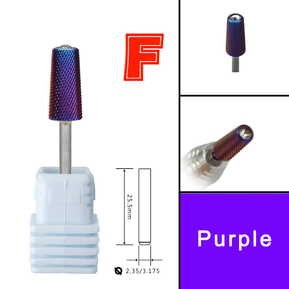 RolinStar 6.6 Safety Large Diamond Crystal Trapezium Tapered Barrel purple steel Carbide milling cutter nail drill bit image 3