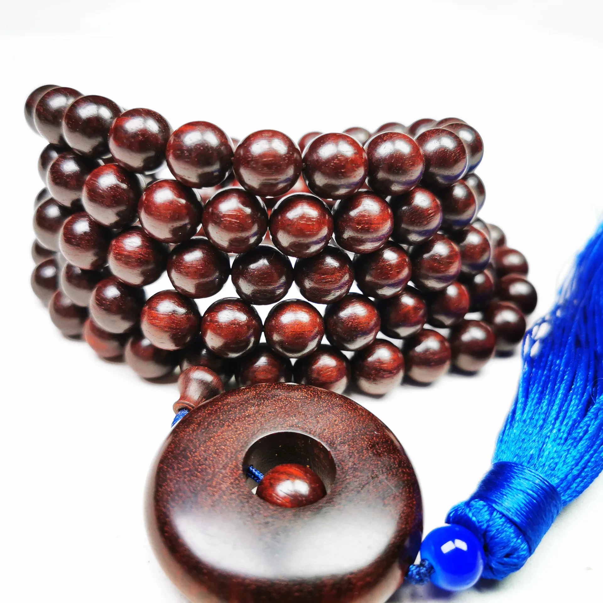 Male and female 108 small leaf red sandalwood transfer beads buddhist beads bracelet necklaces with 10mm glass bottom mud  goth