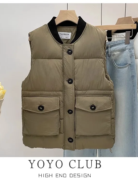 

Женский свободный пуховый жилет из хлопка, бренд Bule, большой размер, зимняя верхняя одежда, воротник-стойка, многофункциональный, с наплечниками