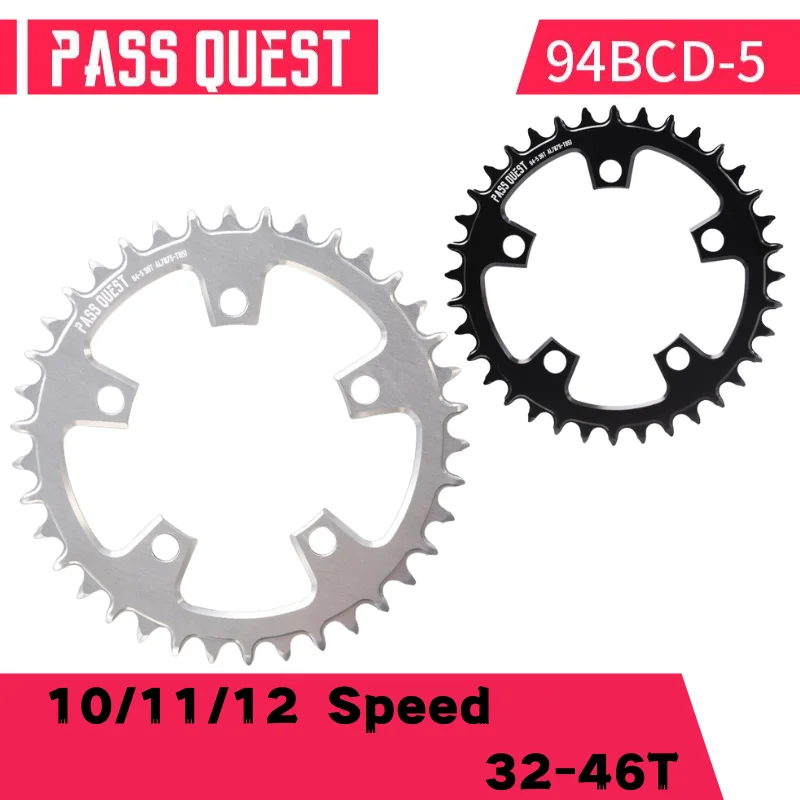 PASS QUEST Bicycle ChainWheel 94BCD 5 Claw Chainring ROUND Narrow Wide Chainring Bike Chain Crankset MTB for 10/11/12 Speed