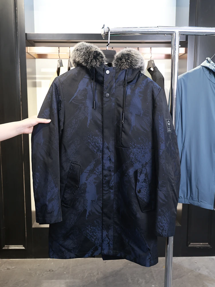 

Мужская классическая повседневная ветрозащитная кожаная куртка Homesick с узором, со съемным капюшоном, длинная, для зимнего сезона, без бренда