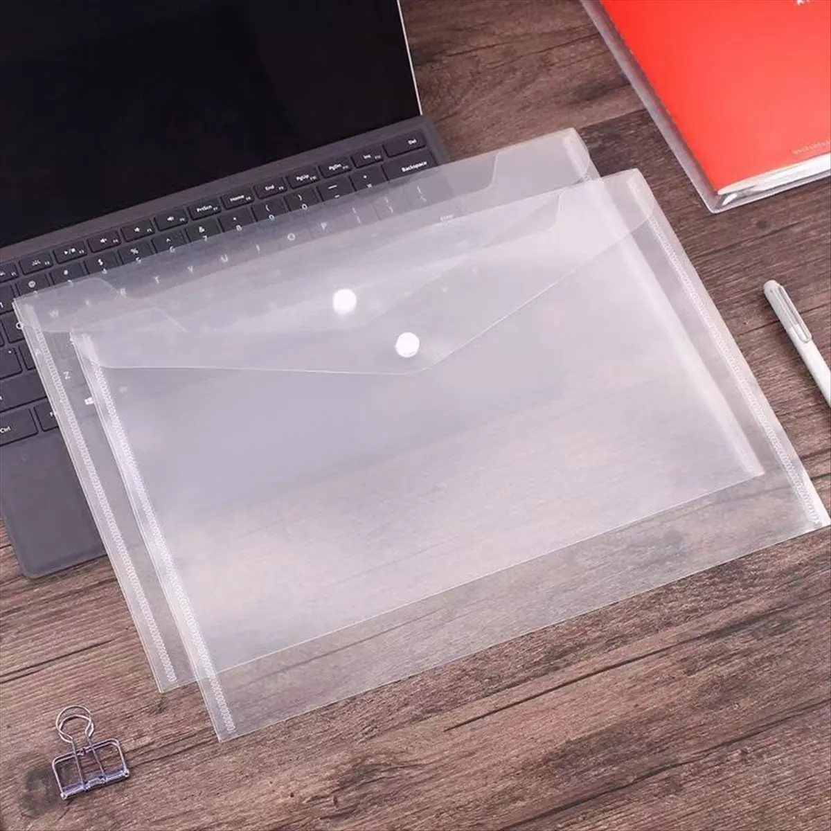 Super Sale 50PCS Transparent Waterproof Envelope Folder with Buttons, A4 Size, Thickened Plastic Material for School Office