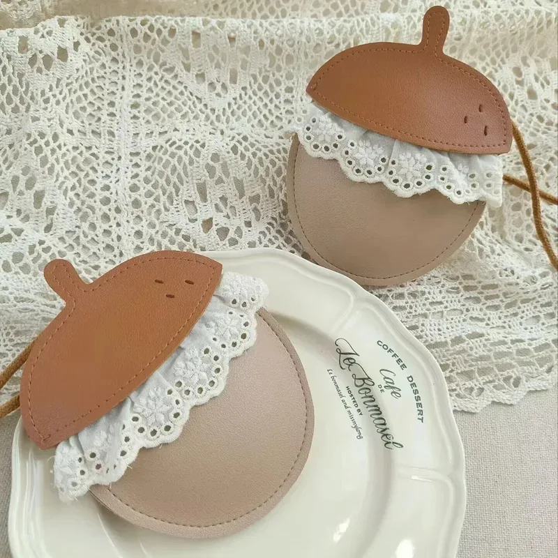 

TEMIKIDS New Cartoon Sweet Mini Kids Bags for Toddler Girls Cute Acorn Crossbody Bag PU with Lace Creative Handmade Bags Childr