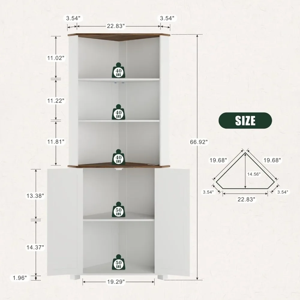 Bathroom cabinet, 2-door 3-story storage cabinet with LED lights, separate corner bathroom cabinet for living room or kitchen