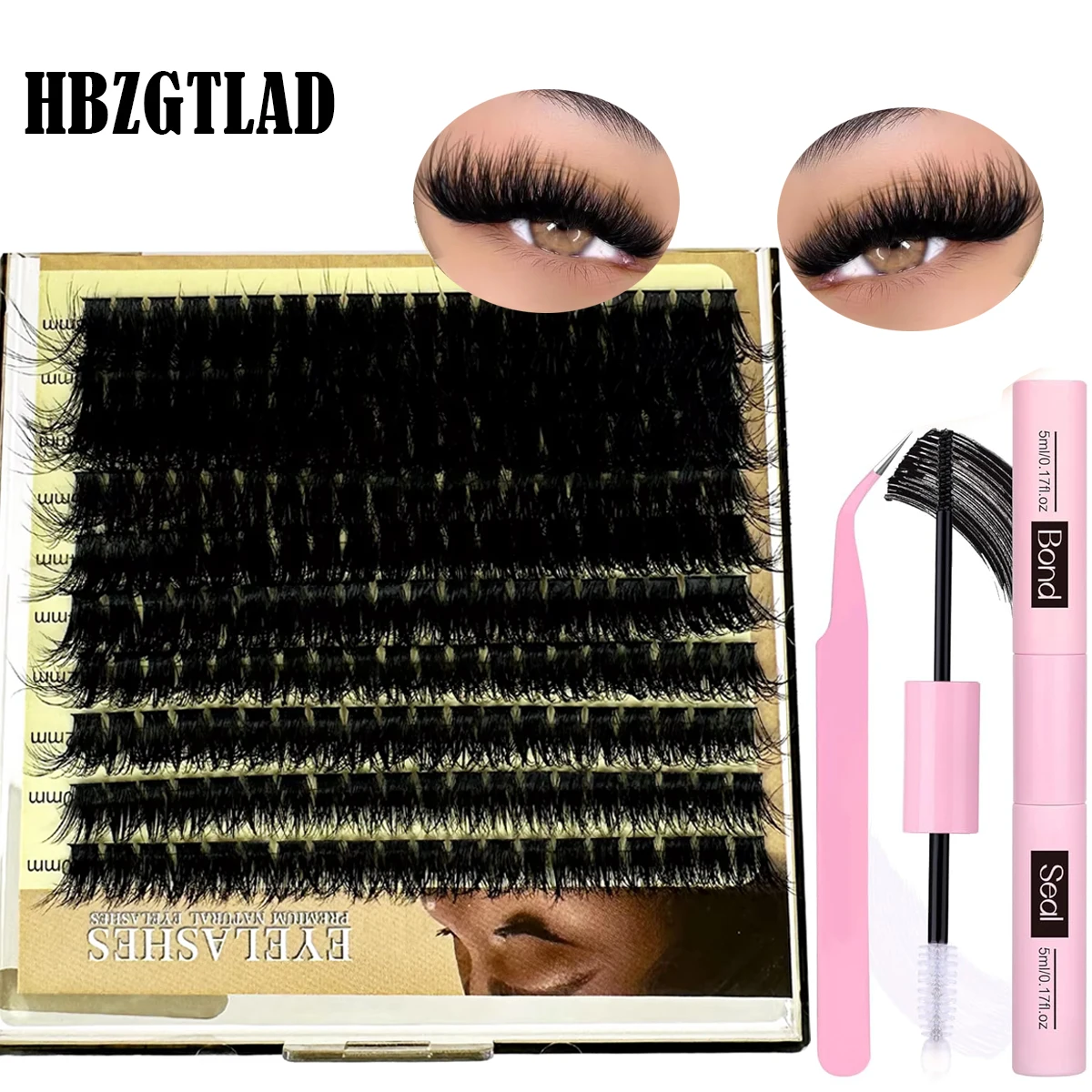 10列DIYまつげエクステキットDカールまつげエクステ、黒の防水まつげ接着剤とシール、防水ピンセット付き、10-18MM