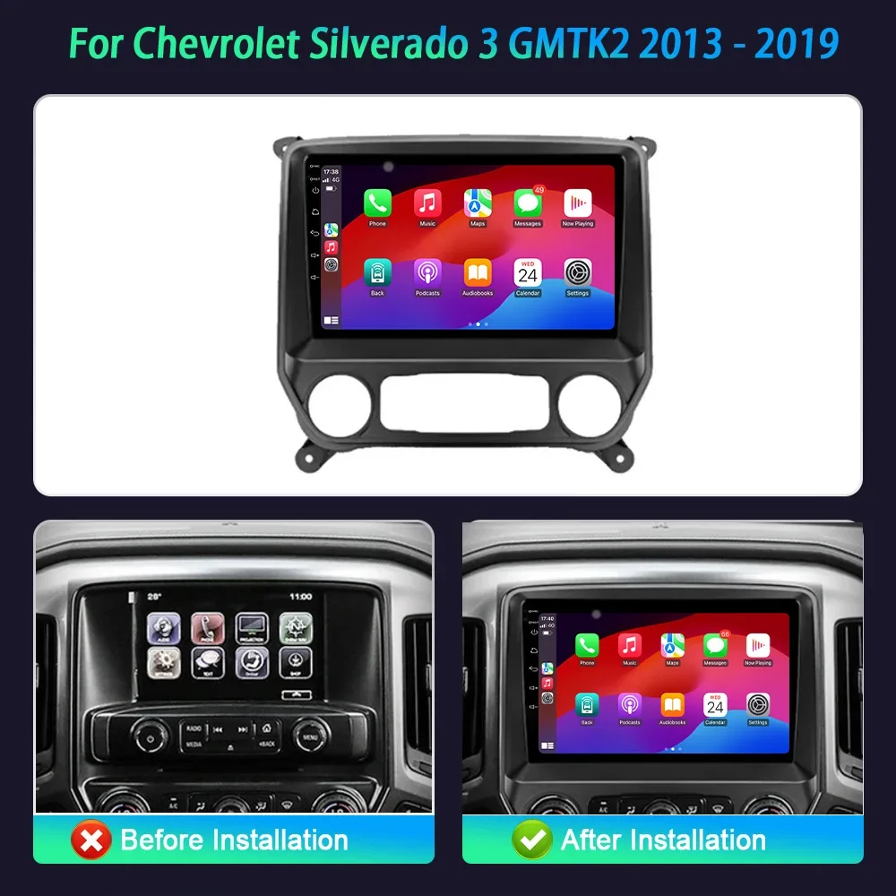 Android 14 For Chevrolet Silverado 3 GMTK2 2013-2019 Car Radio 4G Carplay Multimedia Player Bluetooth Intelligent System Screen