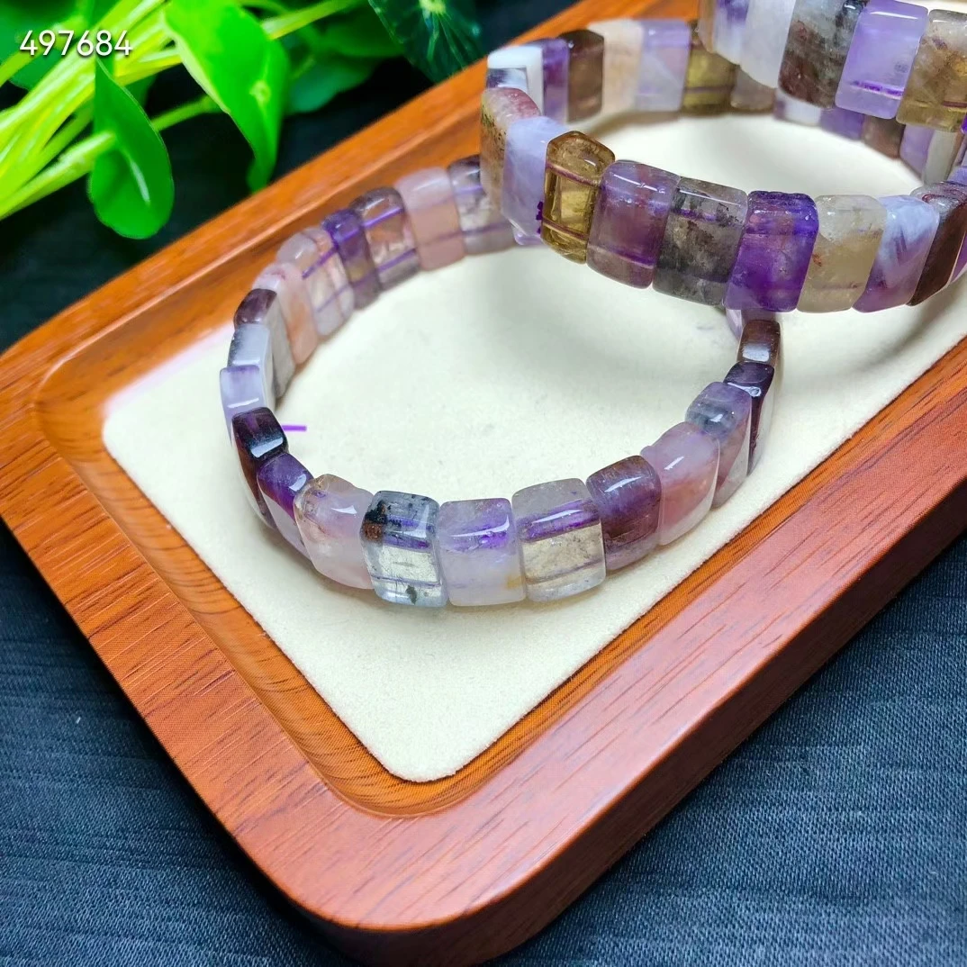 

Natural Colorful Auralite 23 Quartz Bracelet Canada 12x8mm Cacoxenite Clear Rectangle Beads Bangle Women Men AAAAA