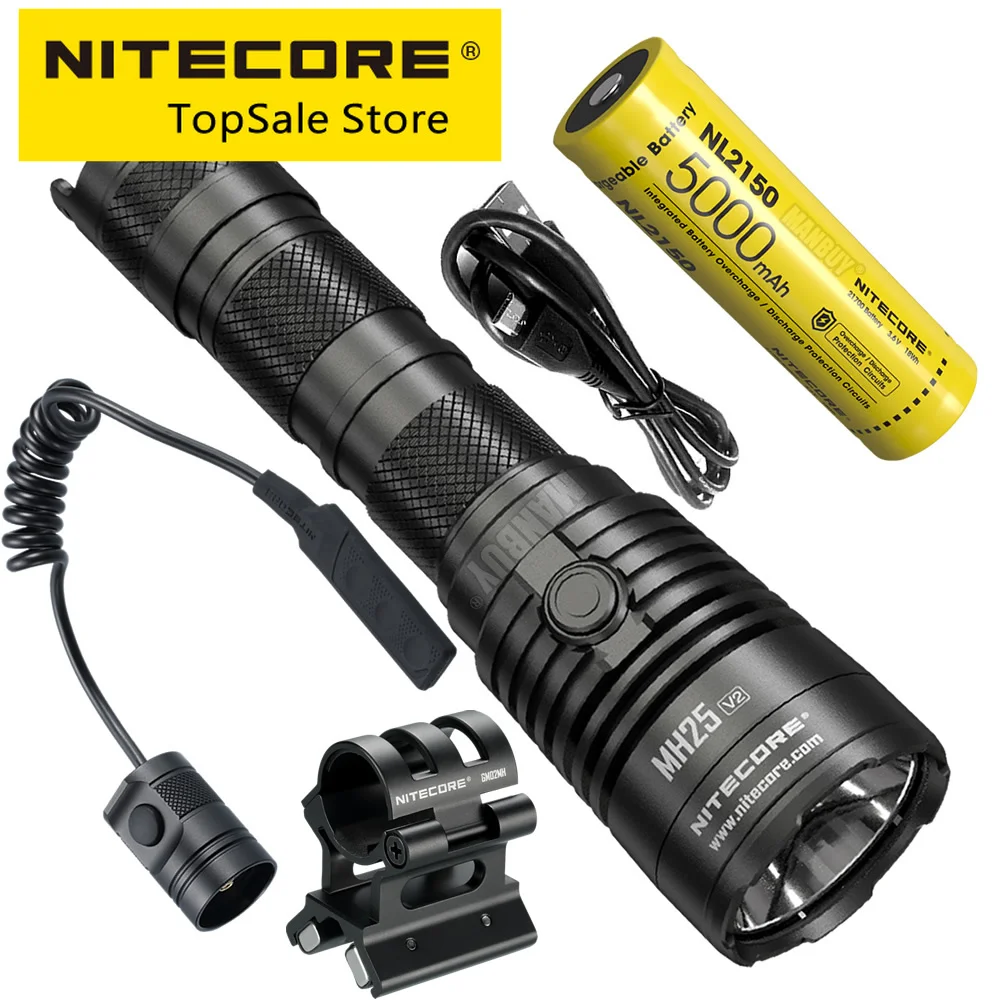 Wholesale NITECORE MH25 V2 1300 Lumen LED USB-C Rechargeable Outdoor Flashlight +21700 Battery+RSW3 Remote Switch+ GM02MH Mount