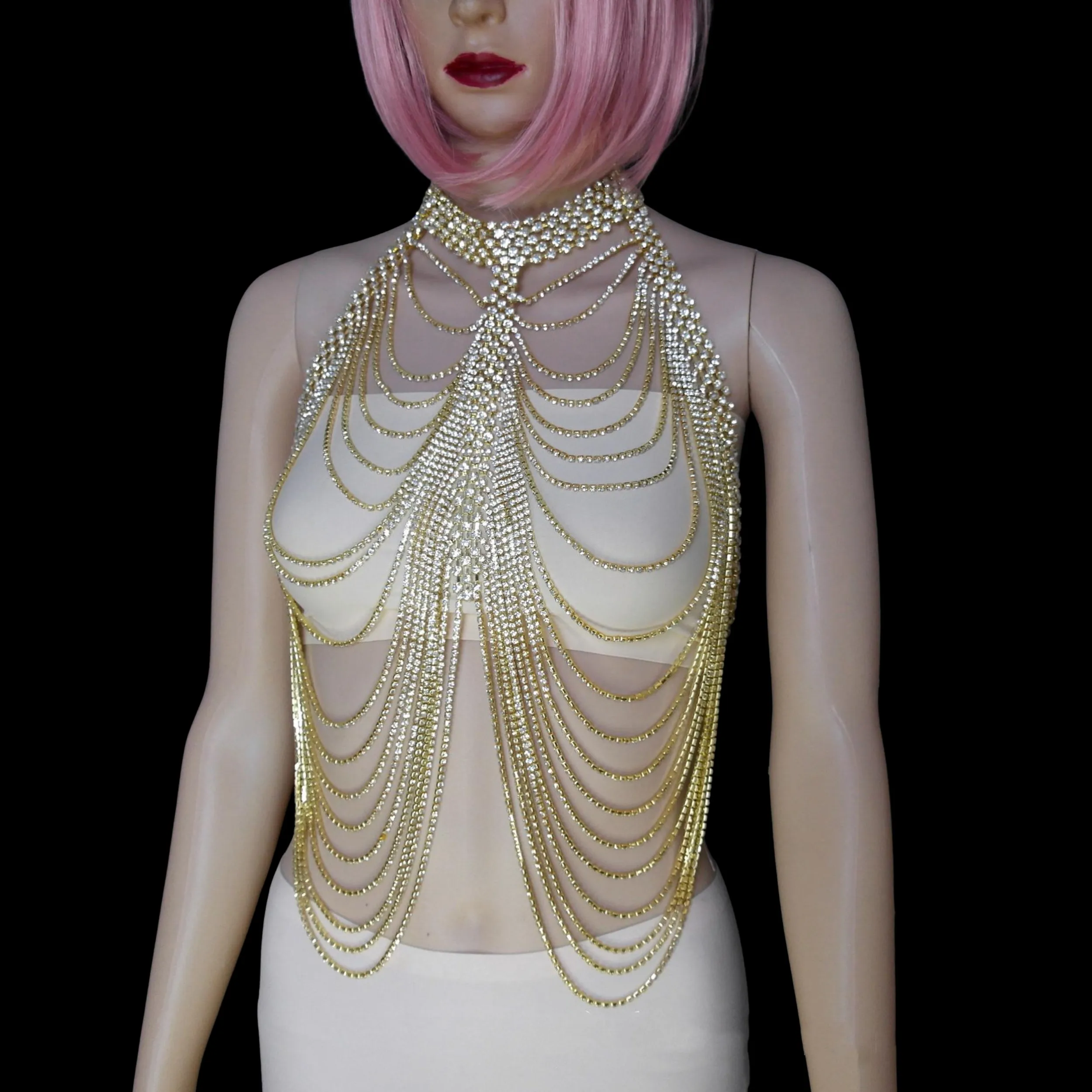 Body Jewelry Sexy Woman Tassel Crystal Shawl Bra Chain Birthday Party Sand Beach  Body Ornaments Shiny Nightclub Body Chain