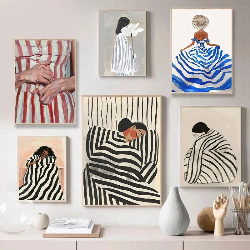 الموضة مجردة شريط امرأة المشارك النوم الشكل اللون قماش اللوحة العصرية جدار الفن لغرفة المعيشة ديكور المنزل #1