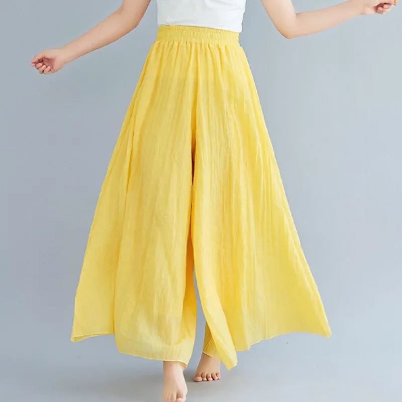 

Women Wide Leg Pants Cotton Linen Spring Summer Pant Skirts Ladies Elastic High Waist Full Length Pant Trousers Femme Girl Z494