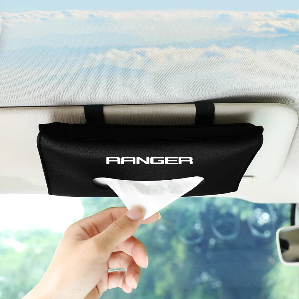 Car Sun Visor Hanging Tissue Storage Box Auto Accessories For Ford Ranger Raptor Wildtrak 2023 T6 XLT 2022 T7 T8 2015 XLS XL 4X4