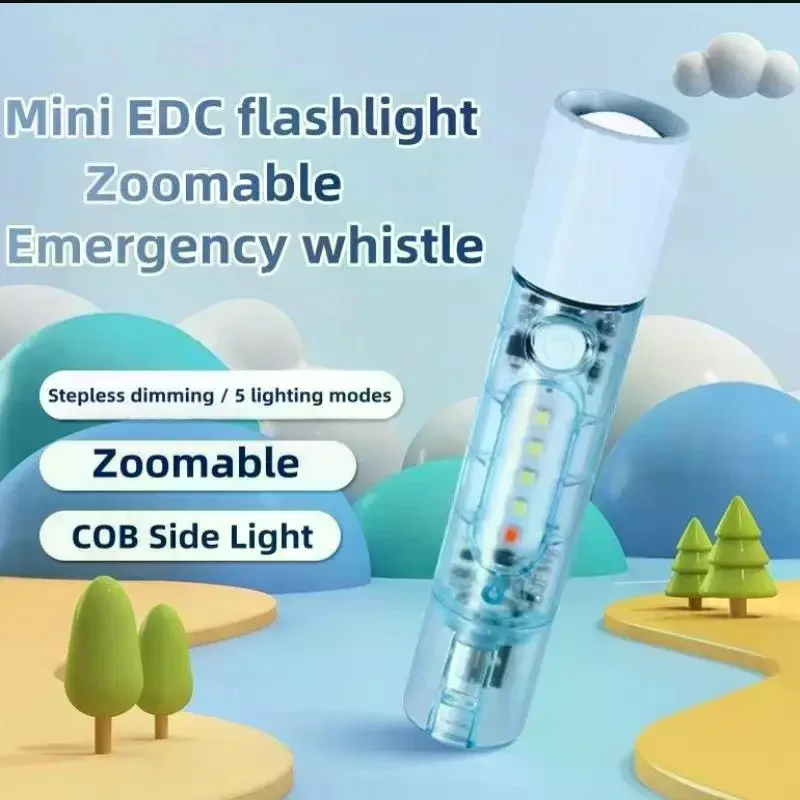 Rechargeable LED Flashlight With Whistle Retractable Zoom Five-level Dimming Outdoor Emergency Flashlight Long-Range