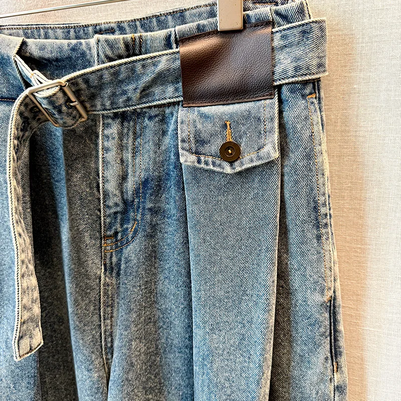 Winter new snowflake cow high-waisted scimitar loose and thin versatile jeans women