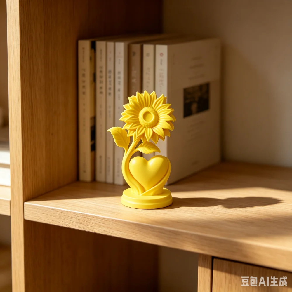 Bright Yellow Sunflower Heart Figurine 3D Printed Minimalist Sculpture Warm Home Bookshelf Tabletop Romantic Desktop Decor
