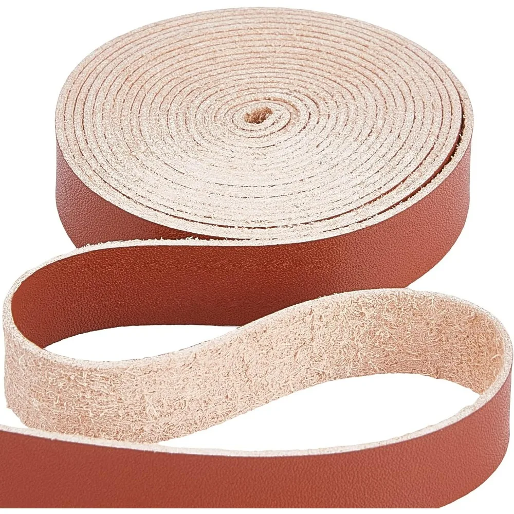 Glossy Leather Strap 0.5 Inch Wide 79 Inch Long Light Brown Flat Leather Belt Strips Wrap Single Sided Flat Cord making kit