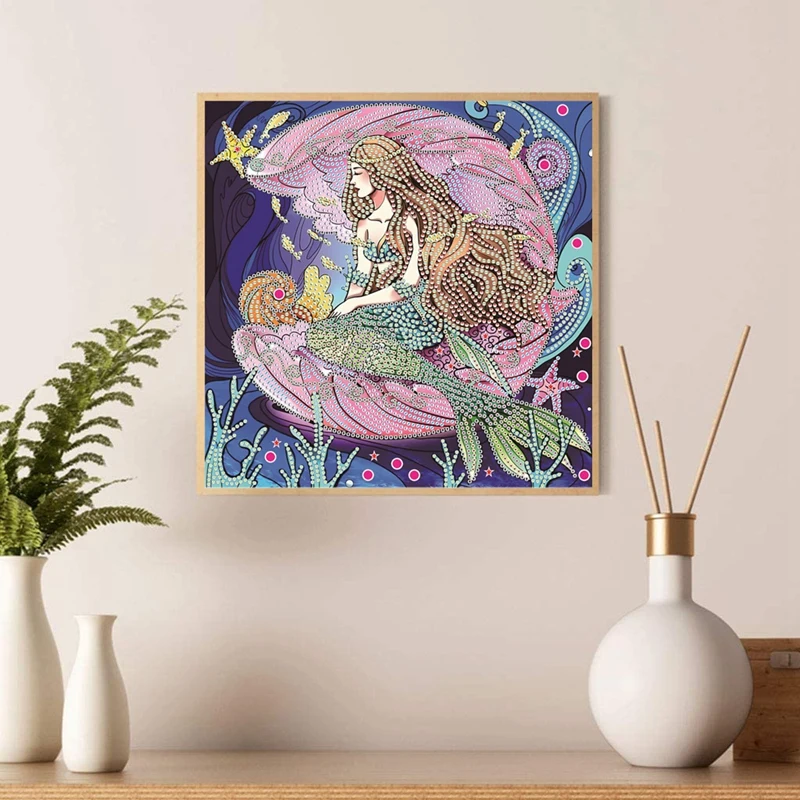 DIY 5D Diamond Art Painting By Number Kit, Mermaid Special Shaped Rhinestone Diamond DIY Painting Wall Decor