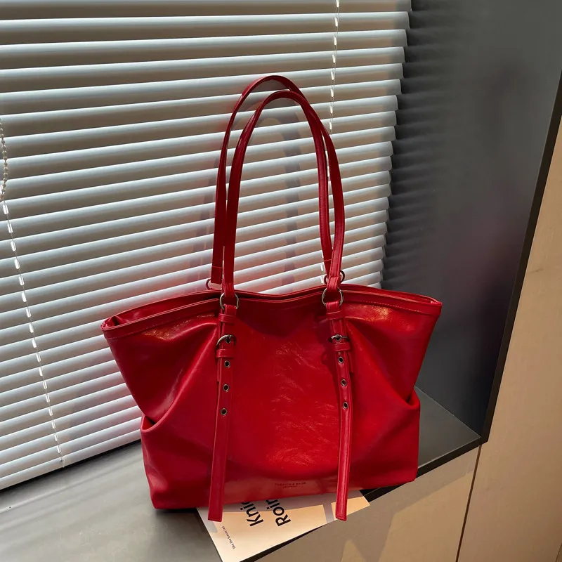 Temperament Red Bridal Handbag French Texture Soft PU Single Shoulder Underarm Bags Daily Commuter Women's Tote Bag