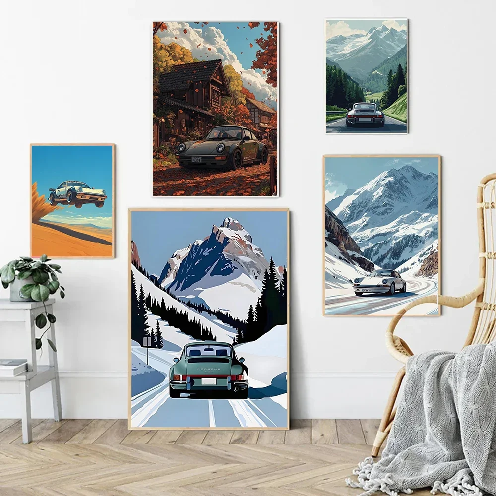 Classic Alpine Drive Poster Vintage Alpine Tour Cartoon Print Canvas Painting Wall Art Painting Home Living Room Decor
