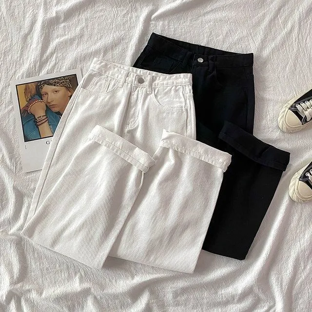 Jeans a taglio dritto a gamba larga a vita alta Primavera da donna Nuovo Sle dimagrante Versione coreana Pantaloni in denim bianco Pantaloni lunghi drappeggiati