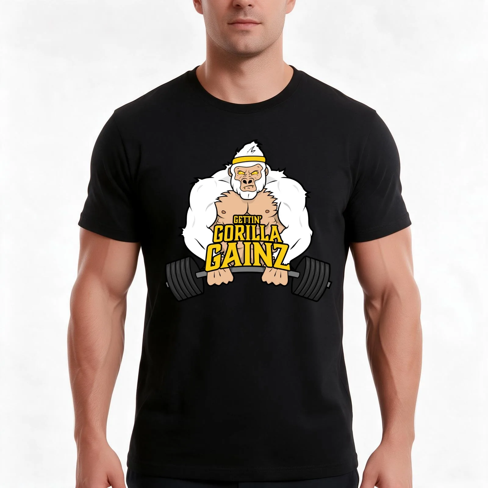 Gainz Gorilla T-Shirt, Summer Casual Cotton Tee, Oversized Streetwear Tops, Vintage Graphic Print, Loose Fit Short Sleeve