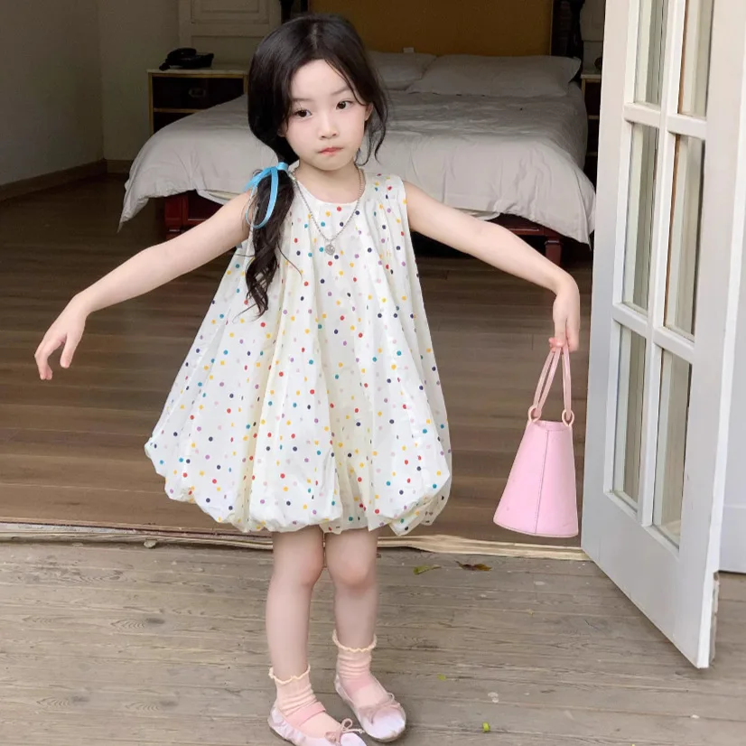 

Girls Skirt 2025 Summer New Childrens Clothes Korean Style Baby Girl Color Little Sleeveless Flower Skirt Casual Simple Daily