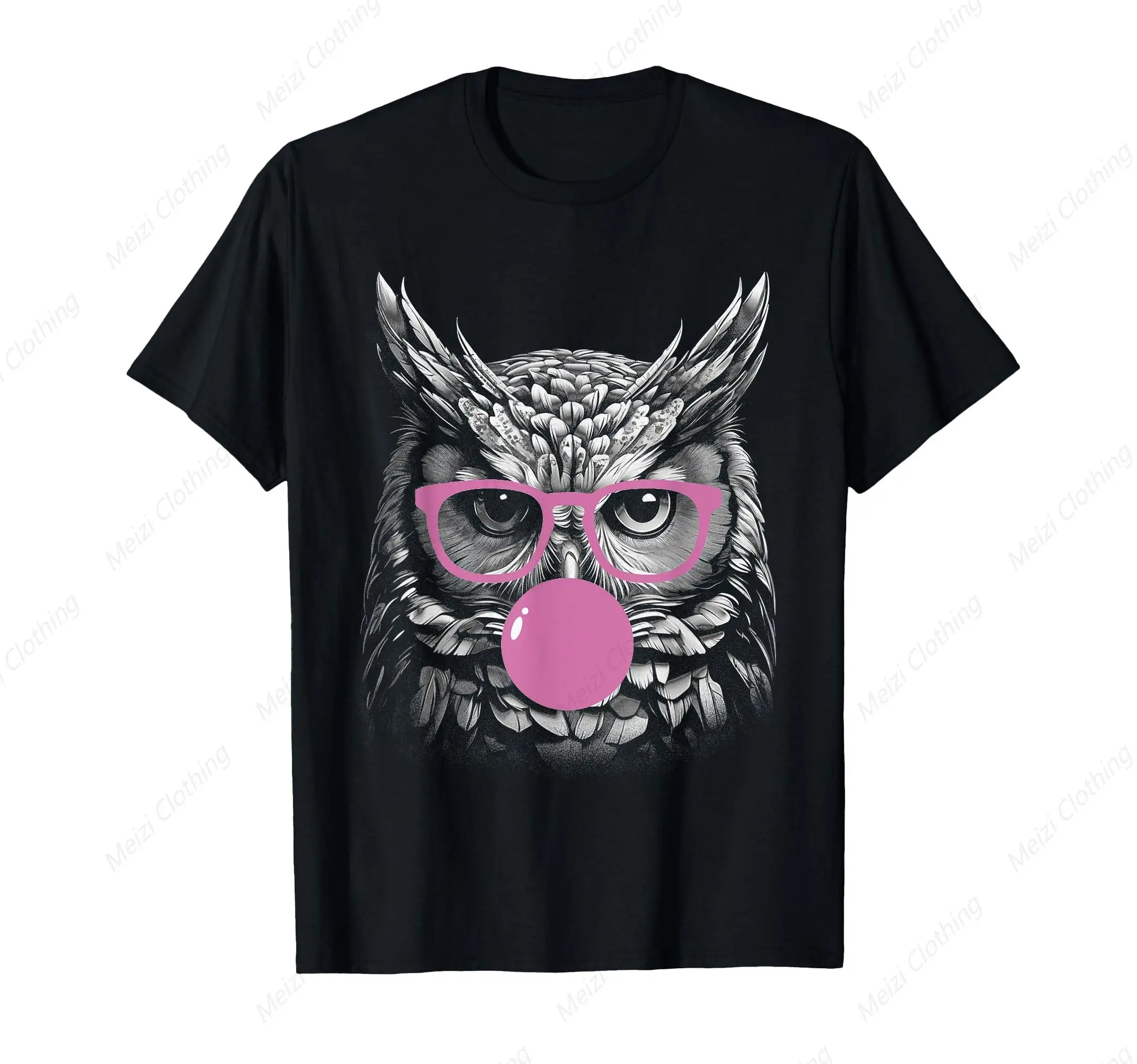 

Cute Owl Face Chewing Gum Printed Shirt Making Funny Bubbles Owl Women'S Men'S T-Shirt Made Of Pure Cotton