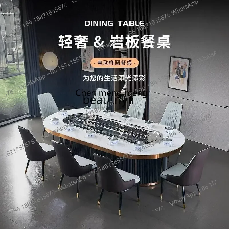 D176  Oval electric dining table rectangular, rotating small hot pot table induction cooker integrated oval table